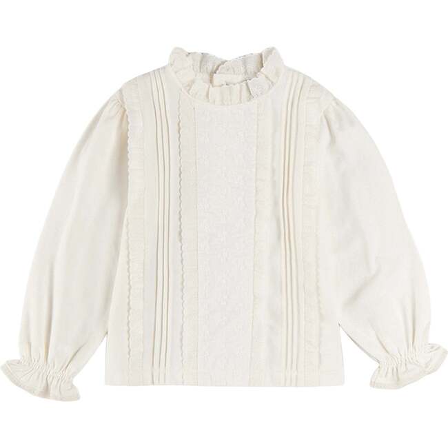 Flower Embroidered Lace Detail Top, White