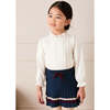 Pleated Bow Detail Striped Trim Skirt, Navy - Skirts - 4
