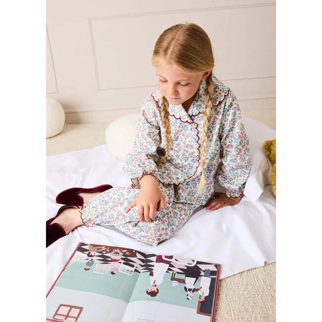 Rebecca Floral Scallop Edge Pajamas, Red - Pajamas - 3