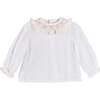 Floral Embroidered Ruffle Collar Lace Trim Blouse, White - Blouses - 1 - thumbnail