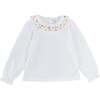 Floral Embroidered Collar with Lace Trim Top, Cream - Blouses - 1 - thumbnail