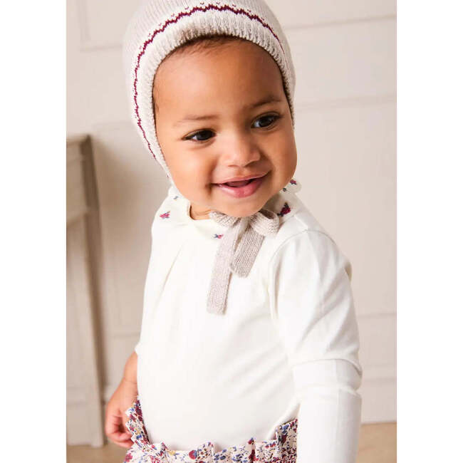 Flower Embroidered Collar Long Sleeve Bodysuit, Red - Onesies - 2
