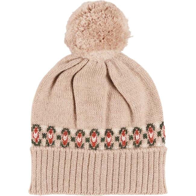 Fair Isle Knitted Pom Pom Hat, Camel