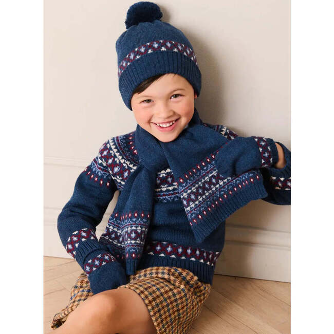 Fair Isle Knitted Pom Pom Hat, Navy - Winter Hats - 2