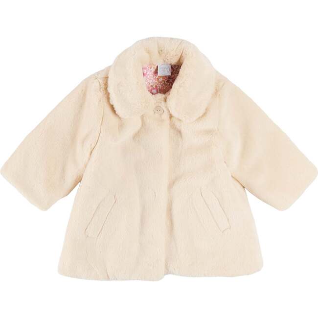 Faux Fur Pocket Detail Nellie Floral Lined Coat, Cream