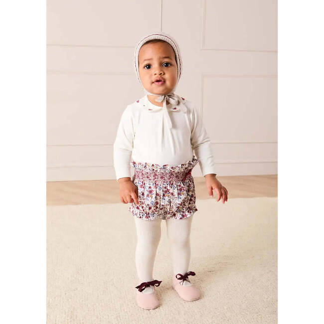 Flower Embroidered Collar Long Sleeve Bodysuit, Red - Onesies - 3