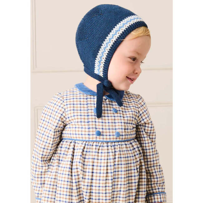 Fair Isle Jaquard Knit Bonnet, Navy - Winter Hats - 2