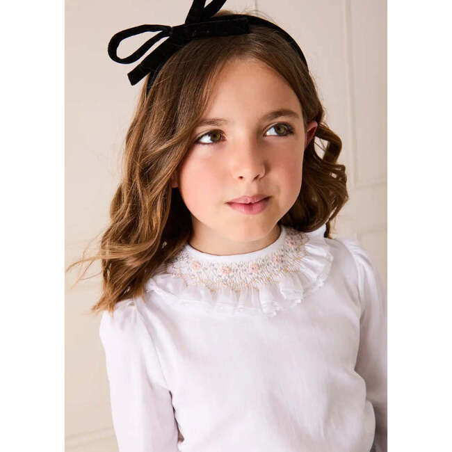 Floral Embroidered Ruffle Collar Lace Trim Blouse, White - Blouses - 3