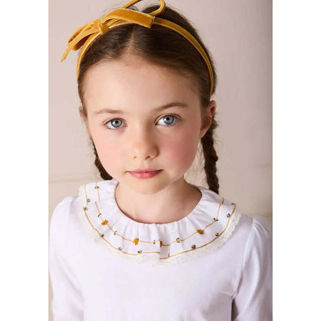 Floral Embroidered Collar with Lace Trim Top, Cream - Blouses - 4