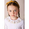 Floral Embroidered Collar with Lace Trim Top, Cream - Blouses - 4