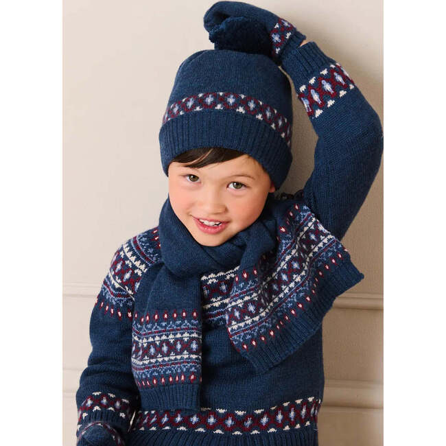 Fair Isle Knitted Pom Pom Hat, Navy - Winter Hats - 3