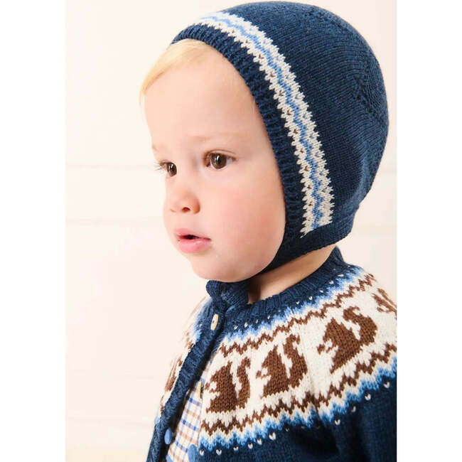 Fair Isle Jaquard Knit Bonnet, Navy - Winter Hats - 3
