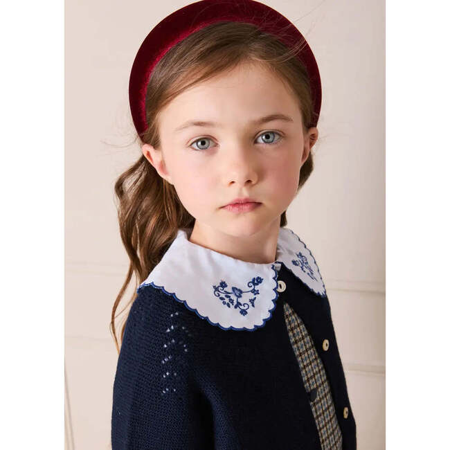 Floral Embroidered Collar Oxford Blouse, Blue - Blouses - 3