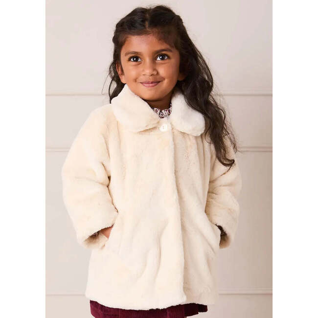 Faux Fur Pocket Detail Nellie Floral Lined Coat, Cream - Coats - 3
