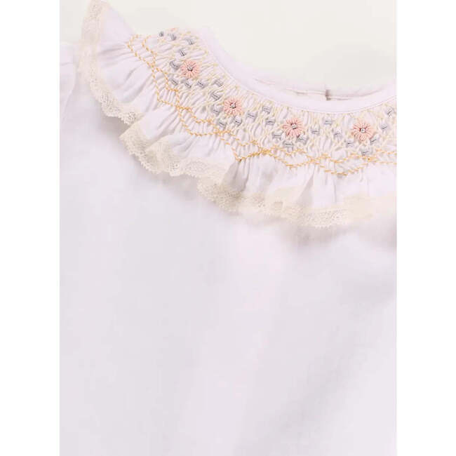 Floral Embroidered Ruffle Collar Lace Trim Blouse, White - Blouses - 5