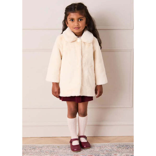 Faux Fur Pocket Detail Nellie Floral Lined Coat, Cream - Coats - 4