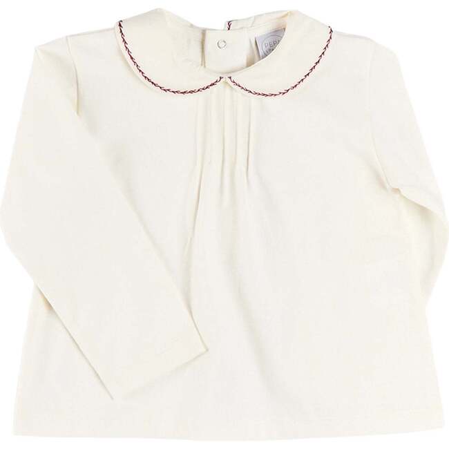 Embroidered Peter Pan Collar Top, Burgundy