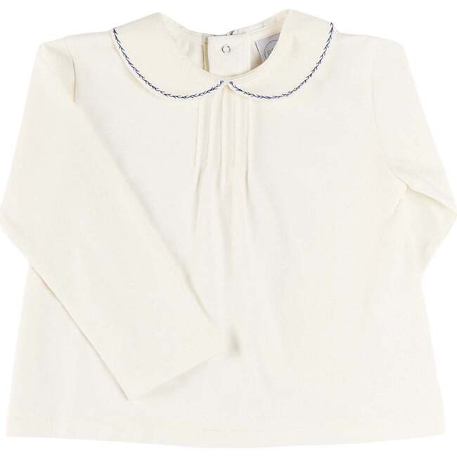 Embroidered Peter Pan Collar Top, Blue