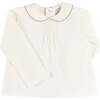 Embroidered Peter Pan Collar Top, Blue - T-Shirts - 1 - thumbnail