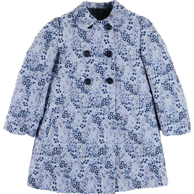 Eleanor Floral Jaquard Long Sleeve Coat, Blue