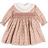 Evelyn Floral Hand Smocked Embroidered Collar Long Sleeve Dress, Pink - Dresses - 1 - thumbnail