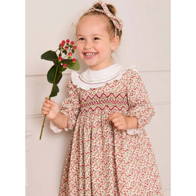Evelyn Floral Hand Smocked Embroidered Collar Long Sleeve Dress, Pink - Dresses - 2