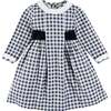 Draycott Check Long Sleeve Velvet Bow Dress, Blue - Dresses - 1 - thumbnail