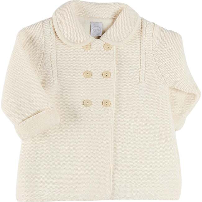 Double Breasted Knitted Buttoned Coat, White
