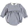 Draycott Check Peter Pan Collar Long Sleeve Romper, Blue - Rompers - 1 - thumbnail