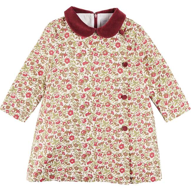 Daphne Floral Long Sleeve Velvet Collar Dress, Burgundy