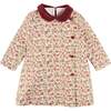 Daphne Floral Long Sleeve Velvet Collar Dress, Burgundy - Dresses - 1 - thumbnail