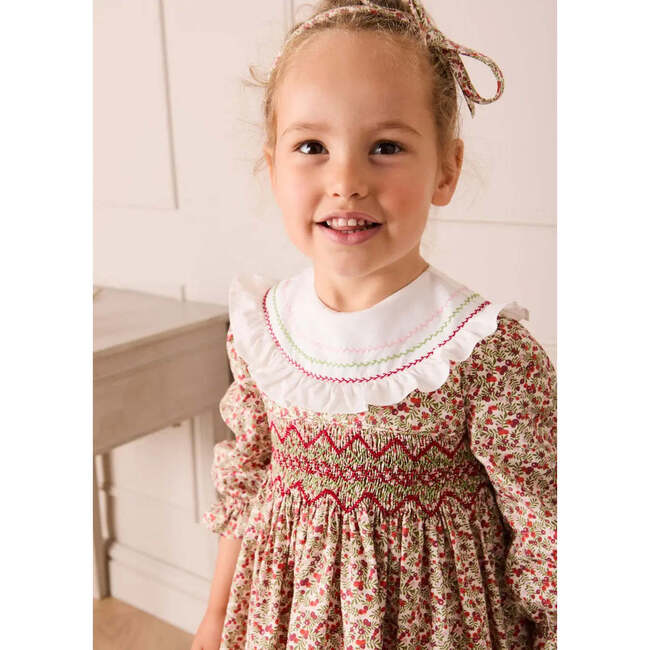 Evelyn Floral Hand Smocked Embroidered Collar Long Sleeve Dress, Pink - Dresses - 4