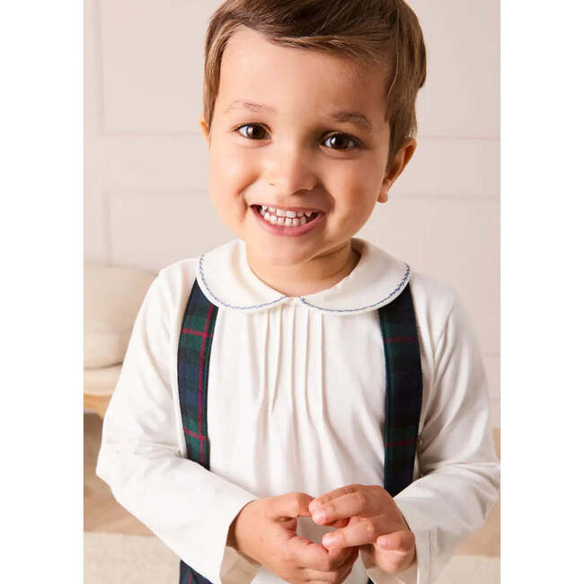 Embroidered Peter Pan Collar Top, Blue - T-Shirts - 3