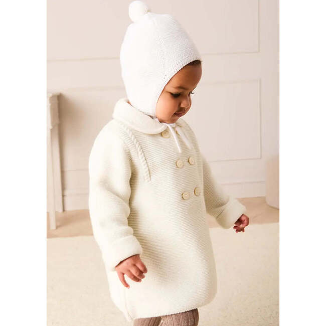 Double Breasted Knitted Buttoned Coat, White - Coats - 2