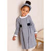 Draycott Check Long Sleeve Velvet Bow Dress, Blue - Dresses - 2