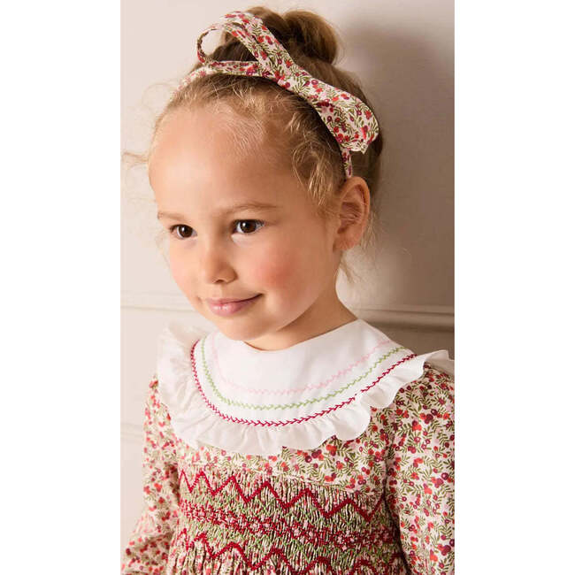 Evelyn Floral Hand Smocked Embroidered Collar Long Sleeve Dress, Pink - Dresses - 5