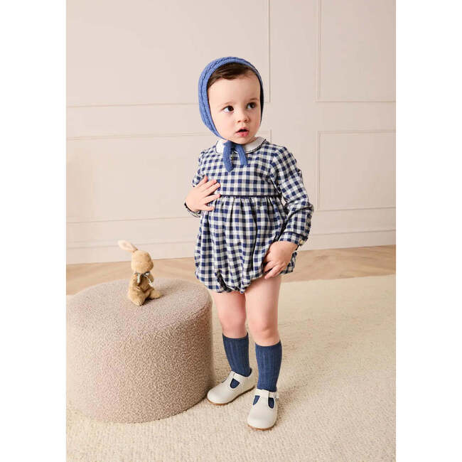 Draycott Check Peter Pan Collar Long Sleeve Romper, Blue - Rompers - 2