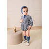 Draycott Check Peter Pan Collar Long Sleeve Romper, Blue - Rompers - 2