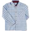 Denby Check Polo Collar Long Sleeve Shirt, Blue - Shirts - 1 - thumbnail