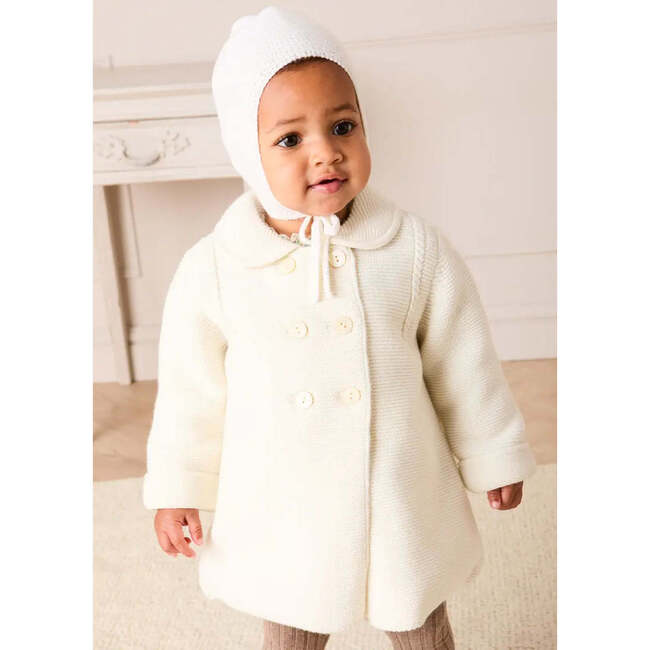 Double Breasted Knitted Buttoned Coat, White - Coats - 3
