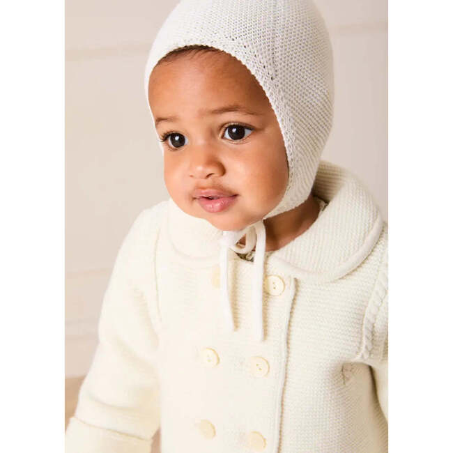 Double Breasted Knitted Buttoned Coat, White - Coats - 4