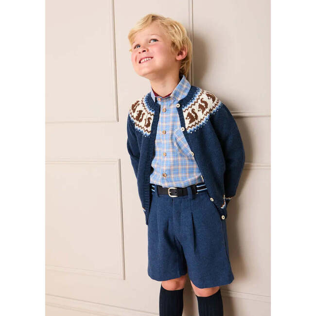 Denby Check Polo Collar Long Sleeve Shirt, Blue