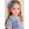 Denby Check Hand Smocked Double Breasted Short Sleeve Dress, Blue - Dresses - 3