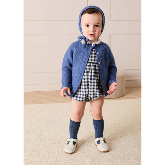 Draycott Check Peter Pan Collar Long Sleeve Romper, Blue - Rompers - 4