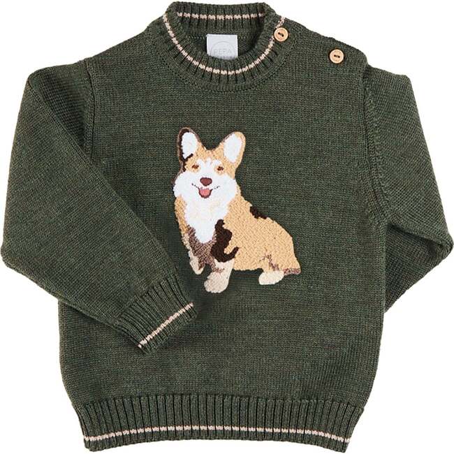 Corgi Embroidered Button Detail Jumper, Green
