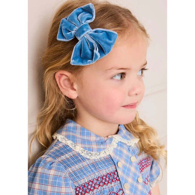Denby Check Hand Smocked Double Breasted Short Sleeve Dress, Blue - Dresses - 4