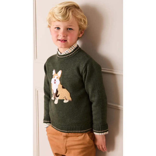 Corgi Embroidered Button Detail Jumper, Green - Sweaters - 2
