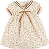 Cora Floral Mariner Collar Velvet Trim Dress, Toffee - Dresses - 1 - thumbnail