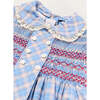 Denby Check Hand Smocked Double Breasted Short Sleeve Dress, Blue - Dresses - 5