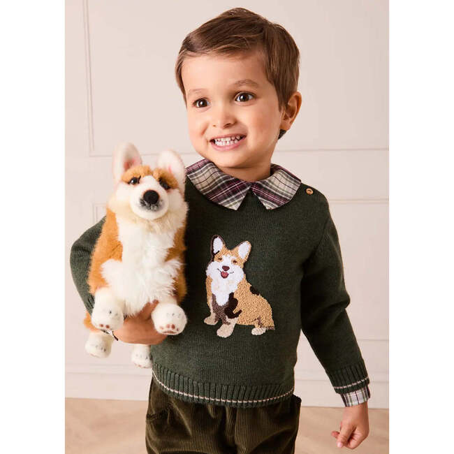 Corgi Embroidered Button Detail Jumper, Green - Sweaters - 3